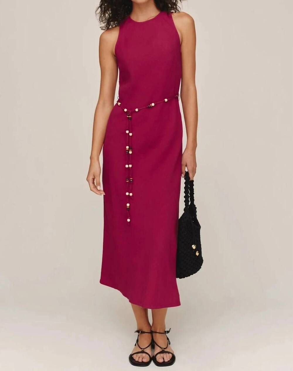 NEW BELLA DAHL bias midi dress with beaded belt in sangria
